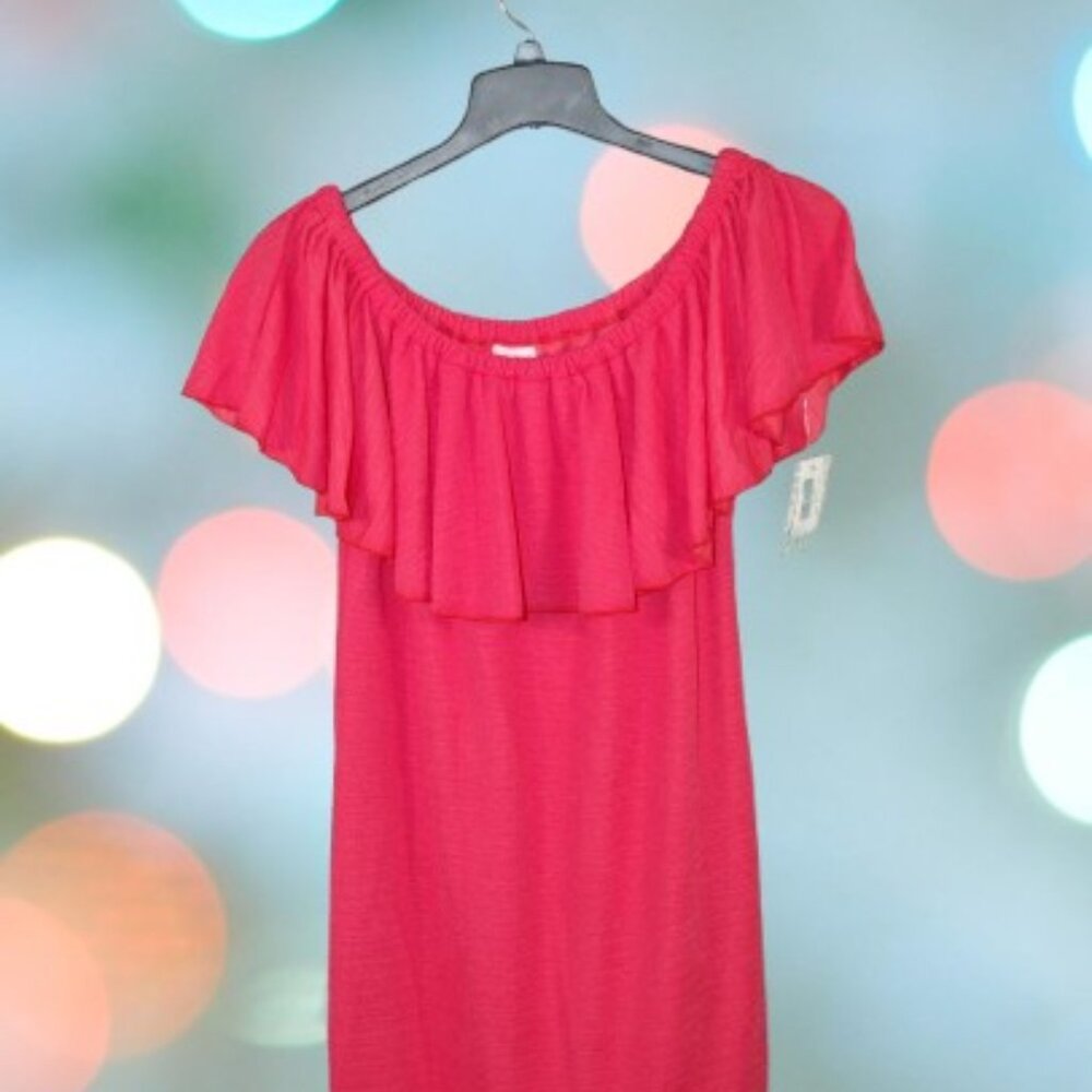 LuLaRoe Cici Mermaid Flounce Dress 2XL Coral Pink Orange Off Shoulder - Picture 2 of 3
